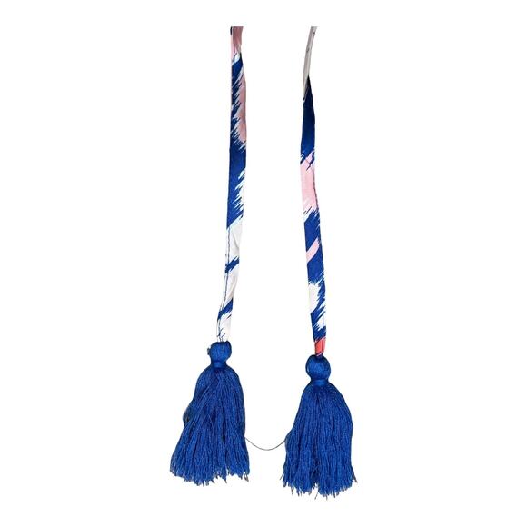 Crown & Ivy Cotton Halter Neck blue pink Maxi Dress open smocked back size L - Picture 6 of 13